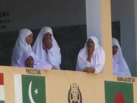 The girls watched from the classroom.